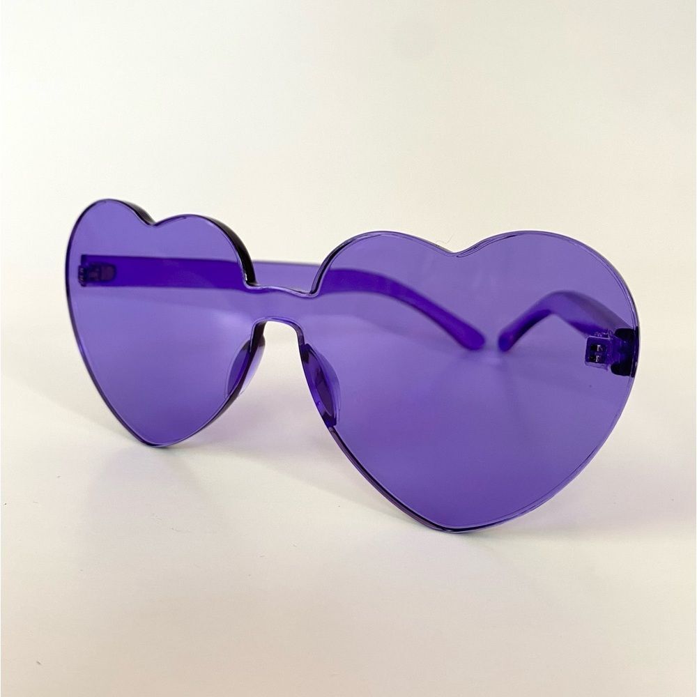 Heart Shaped Rimless Sunglasses - Purple / Festival Summer Party Pride Y2K - Picture 3 of 6